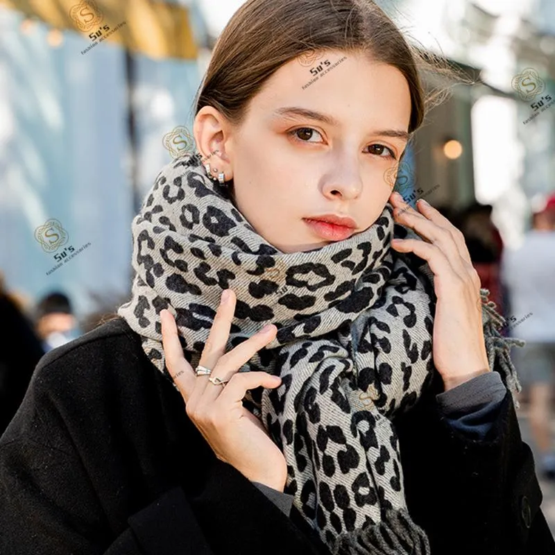 Leopard Print Khaki Leopard Wool Scarf For Women Imitation