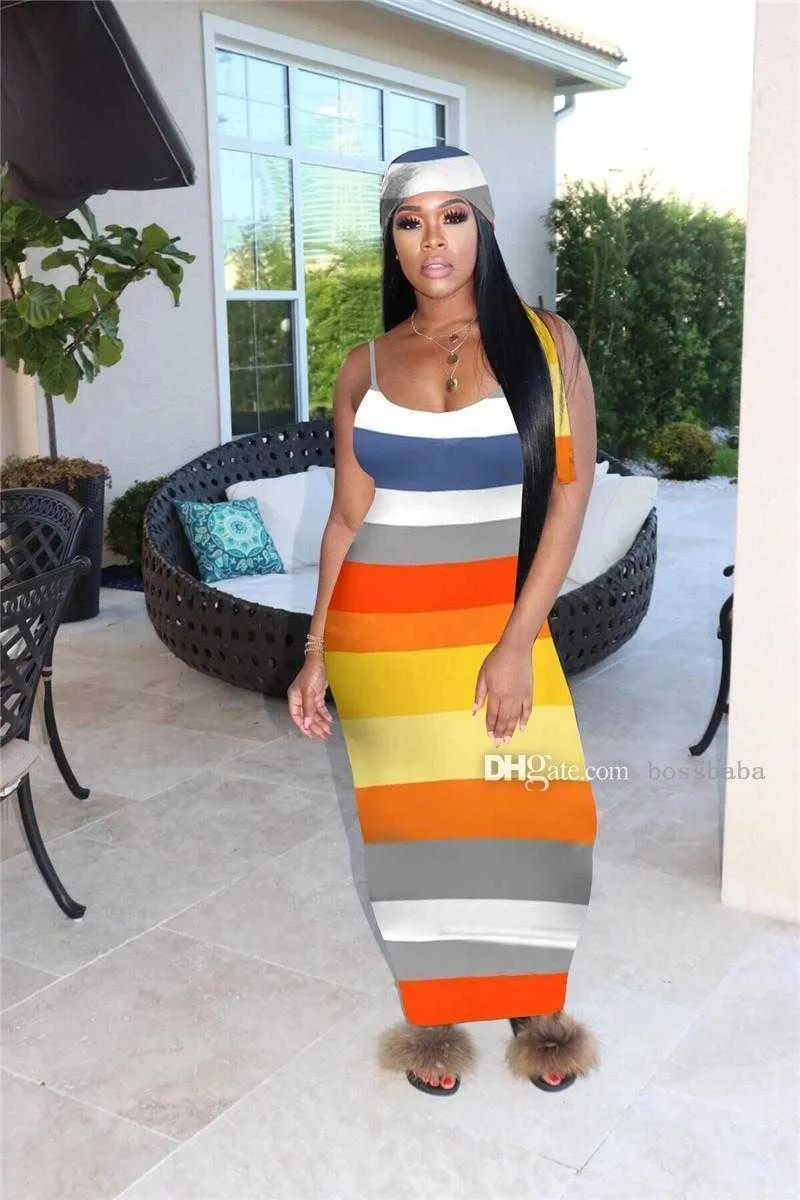 Women striped dresses spaghetti strap dress fashion beach skirts sleeveless maxi skirts summer clothes bodycon dress plus size S-3XL 3492