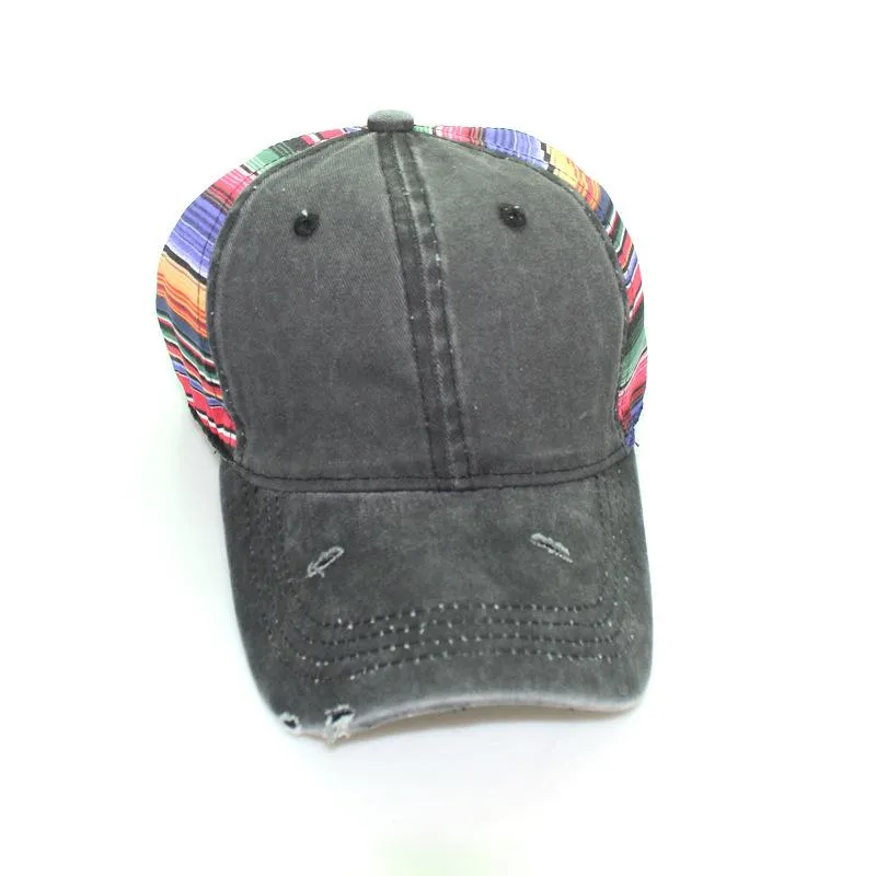 Fashion Perforated Cap Baseball Hat With Adjustable Strap  Baseball Caps Washed Denim Hats