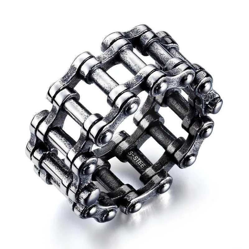 Cluster Rings OLOEY Men Ring Punk Cool Stainless Steel Bicycle Chain Hand Jewelry Male Trendy Party Club Accessories Boysfriends