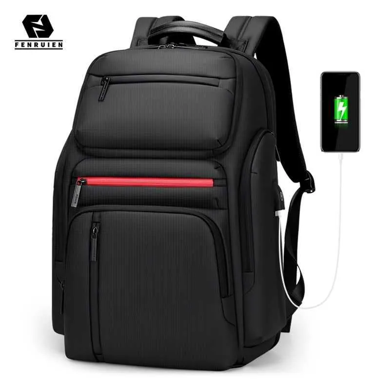 Емкость Fenruien Мода Бизнес Большой Ноутбук Рюкзак Мужчины Многофункциональные USB Зарядки Путешествия Рюкзак Школьная сумка для подростка 202211