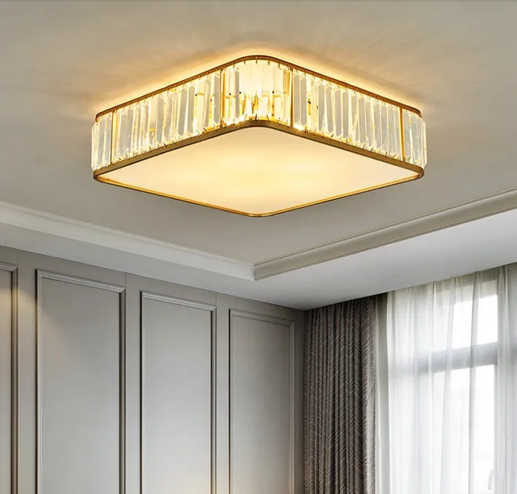 Lustre de plafond en cristal carré minimaliste moderne de luxe chambre salon étude salle à manger éclairage Led