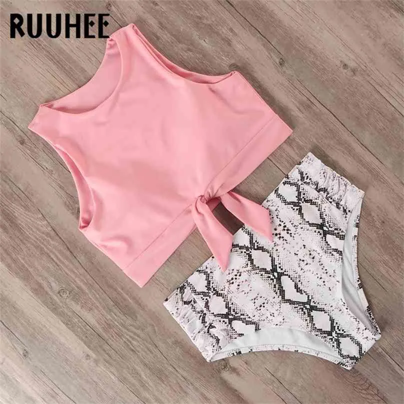 Ruuhee Swimsuit Kobiety Bikini Mujer Swimwear Wysoka talia Zestaw Sport Topy Kąpielowy garnitur Wyściełana Plaża Nosić Biquinis 210611