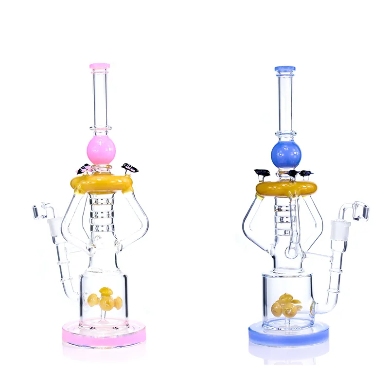 Hookah Glass Bongs Thick Glass recycler Bong honeybee decoration Pipes 15'' Tall Dab Rigs Water Pipe With quartz banger