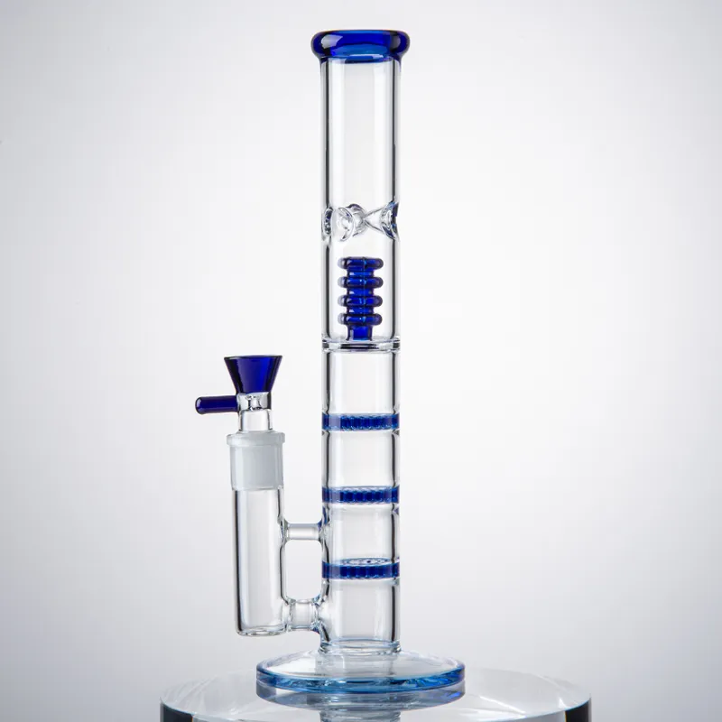 Klare blaue grüne Wasserpfeifen Triple Comb Perc Heady Glass Beaker Bong Oil Dab Rigs 18,8 mm weibliche Gelenkwasserpfeifen mit Schüssel HR316