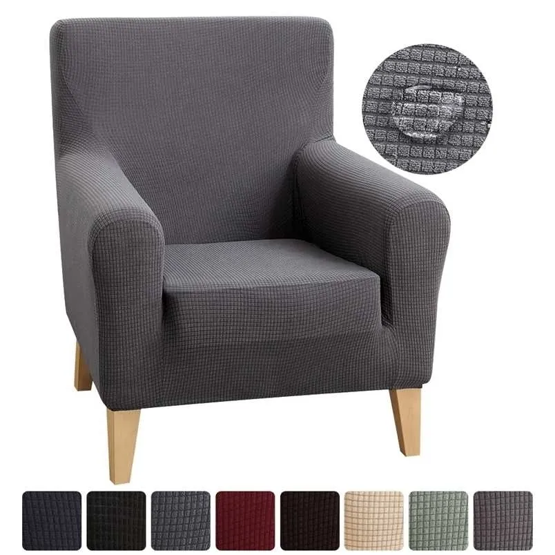 Enkele waterdichte hellende arm rug stoel coverelastische fauteuil wingback wing sofa cover stretch protector slipcover 211207