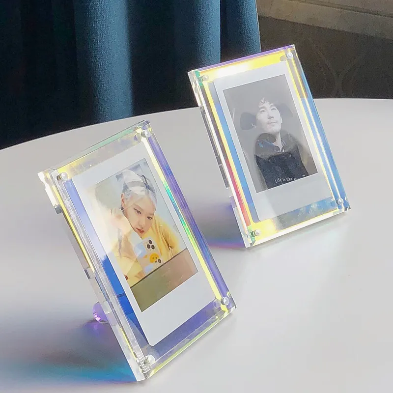 Acrylic Strong Magnetic Double-sided 3 Inch Polaroid Photo Frame Transparent Promotional Display Stand Label Paper