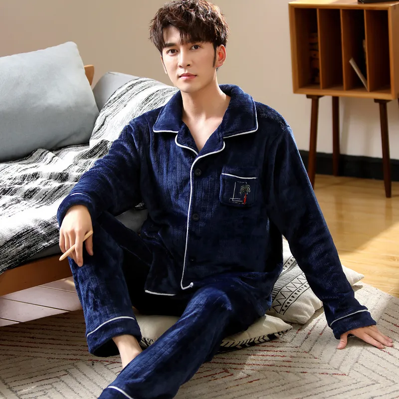 Hiver Epais Hommes Coral Fleece Pyjamas Set Flanelle Chaud Doux Pijama Hombre Vetements De Nuit Pijama Homme Vetements De Nuit Pyjama MSJ012 T200813 Du 15 99 DHgate