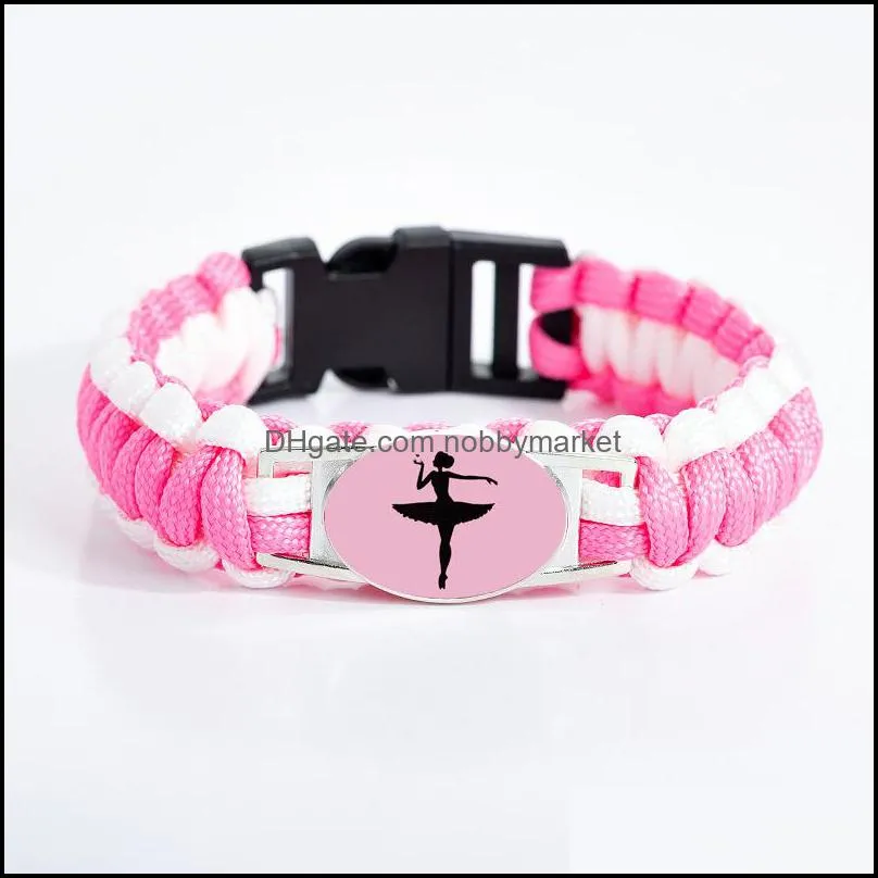 New Arrival ballet Dance bracelets For Women Girls Dancer Dance shoes sign Glass charm Pink Cord Wrap bracelet girlfriend Jewelry Gift