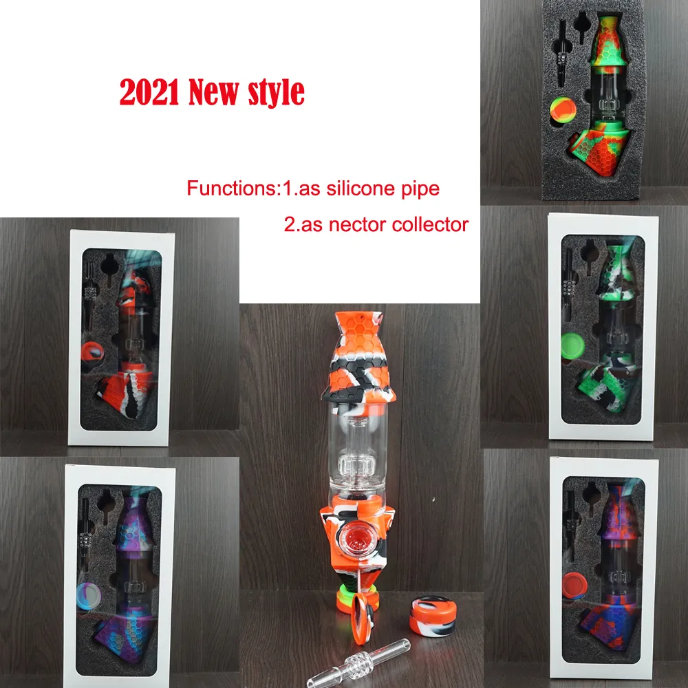 2021 Hookahs nector collector kit premium tabakszak set wascontainer siliconen bong met kwarts nagelopslag pot metaal dabber rookpijp