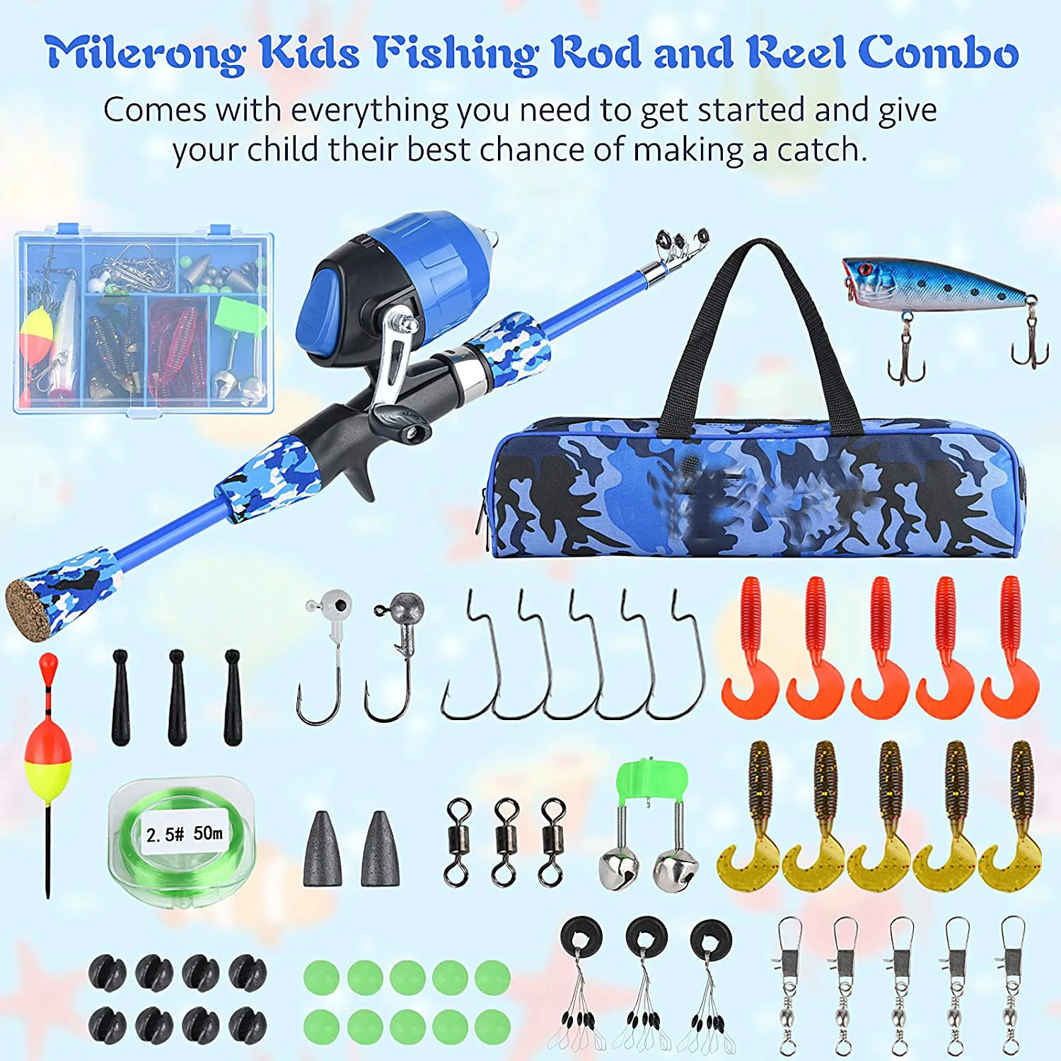 Polonais pour la pêche pour enfants protables kit combinée de bobine de pêche télescopique avec Spincast FishingTackle