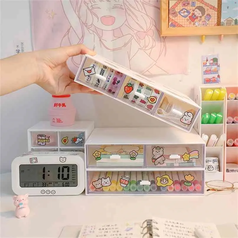 W&G Ins Drawer Type Desktop Storage Box Transparent Student Dormitory Miscellaneous Cosmetics Rack Desk Kawaii Organize 210922