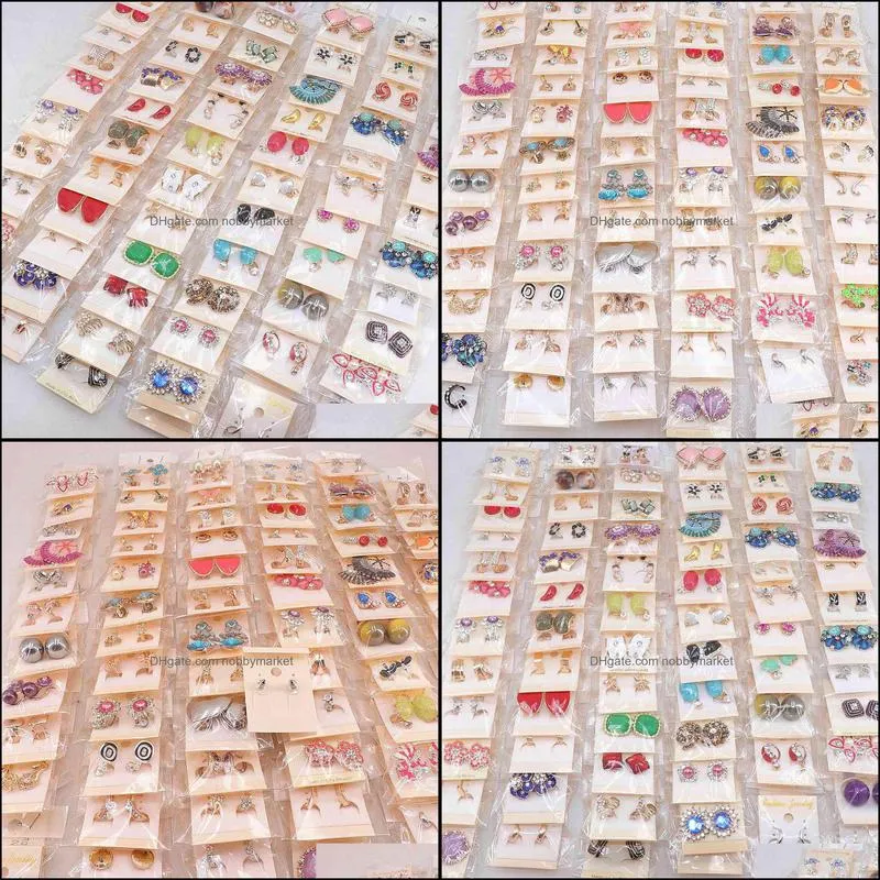 Women`s Fashion 30pairs/lots Crystal Stud Jewelry Earrings European and American Mix Style 210323