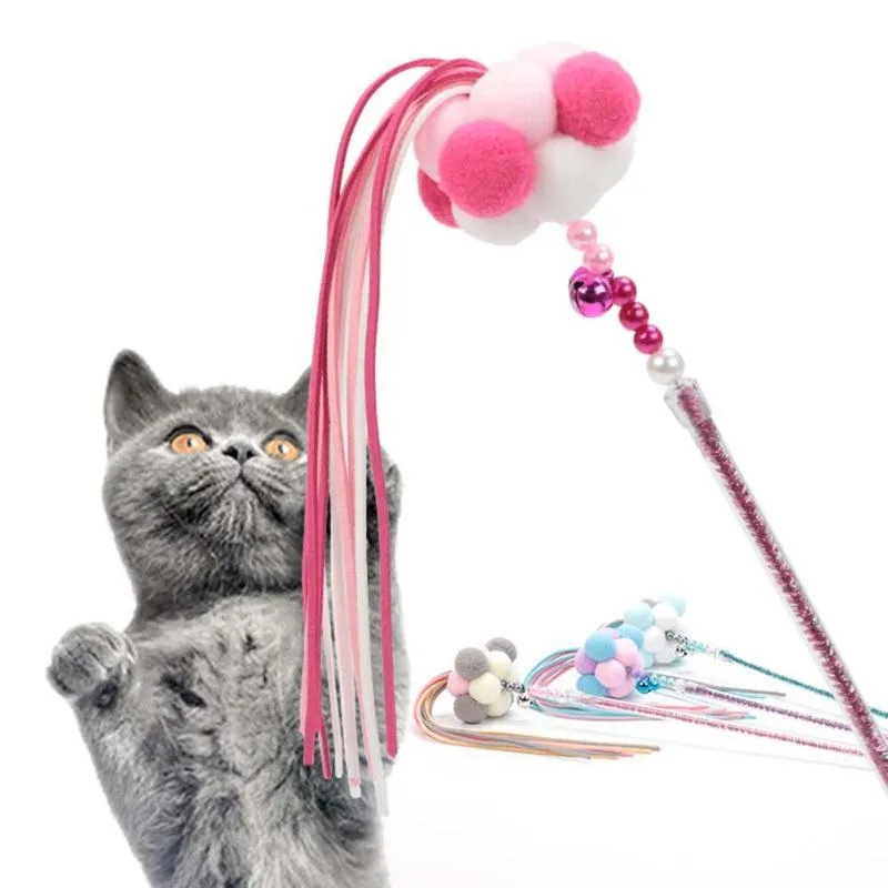 Toys Cat Toys Fringed Bells Funcy Stick Высококачественная полиэстер Шерсть шарика из ткани из ПВХ