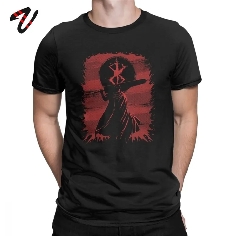 Berserk Tshirt Black Swordsman T Shirt 100% algodão homens camisetas Dia de Ação de Ação de Graças Presente Tops Plus Size Game Tees 210706
