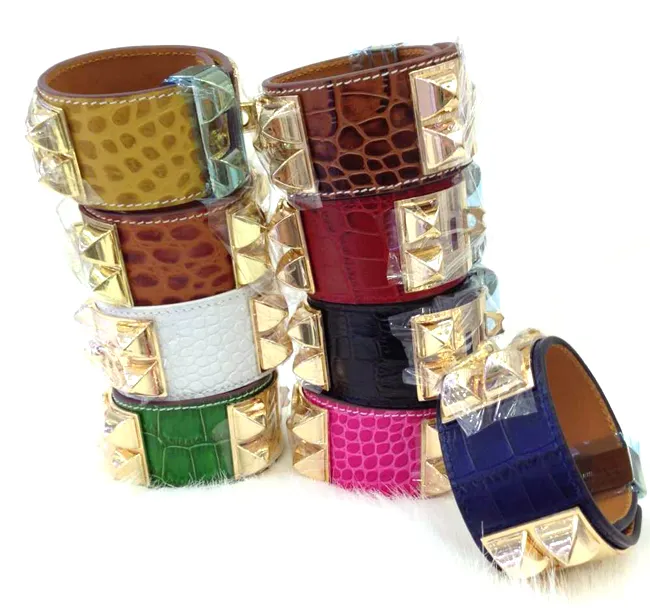 Pulseira de joias de luxo de alta qualidade, pulseira de crocodilo, moda, aço inoxidável, masculina, feminina, pulseira de amizade, pulseira de couro, pulseiras de charme de unhas personalizadas