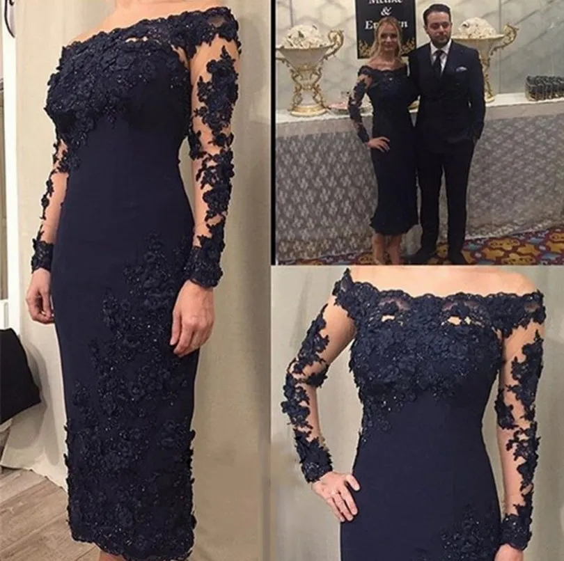 Navy lace tea length dress shop