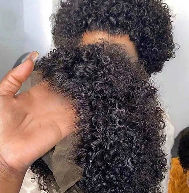 Nyafrikansk curl peruk kort hår för kvinna svart shaggy afro 25cm