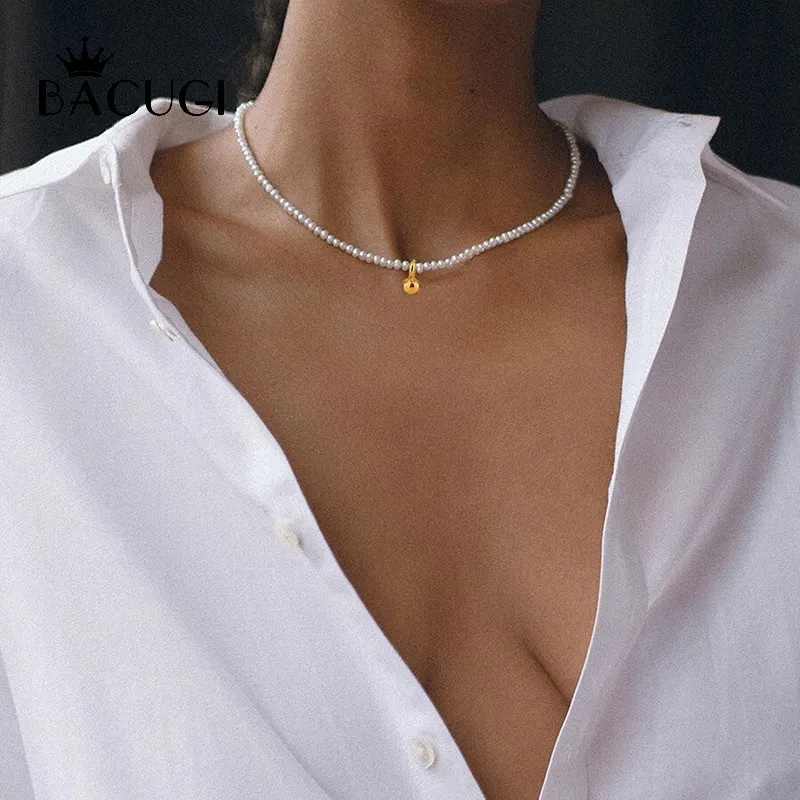 Pearl Necklace 100% Natural Freshwater Cultured Choker Necklace for Girl Real Pearl Party Necklace 35mm Q0531