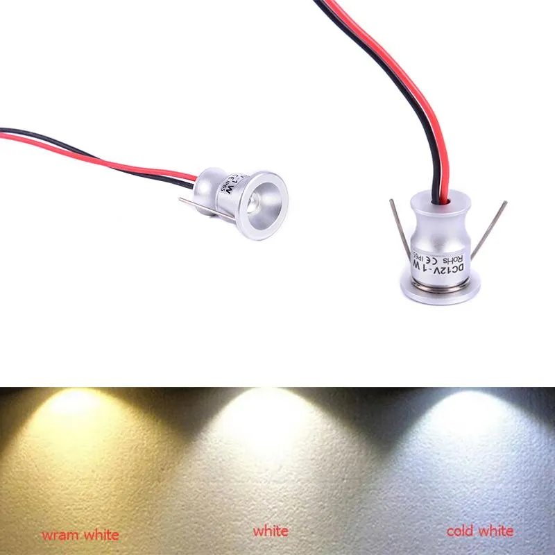 Downlights 12V Faretto a Led Mini Spot Light IP65 Impermeabile da incasso per armadio Vetrina Display 1W Corpo in alluminio