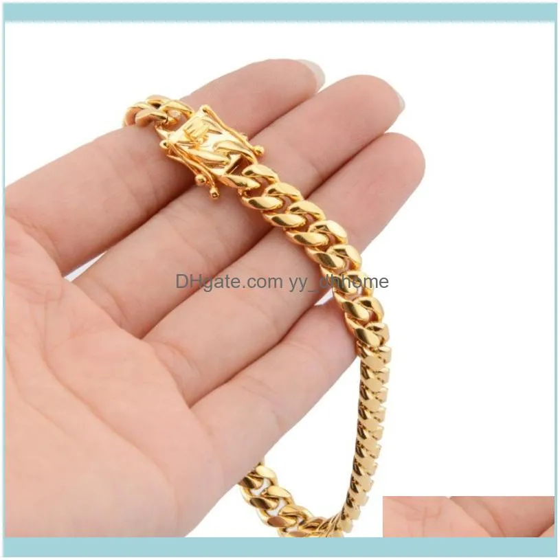Link, Chain 8mm Charming Stainless Steel Gold Tone Jewelry  Cuban Curb Gift Men Women Bracelet Bangle 7-11