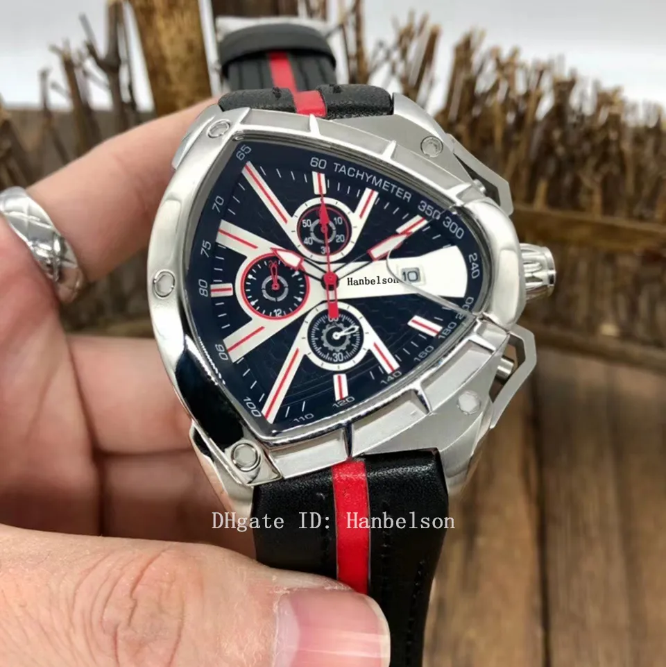 Yeni Montre de Luxe Kuvars Chronograph Hareketi Erkek Saatler Spor Araba Stil Arama Deri Kayış Saatı Reloj Hanbelson