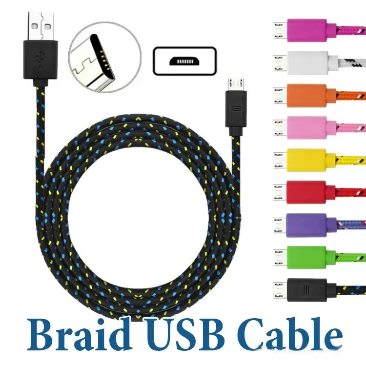 Gevlochten micro USB -kabeltype C kabel 1m 2m 3m 3m Hoge snelheid opladen Synchronisatie Gegevenskoord voor Android -mobiele telefoon