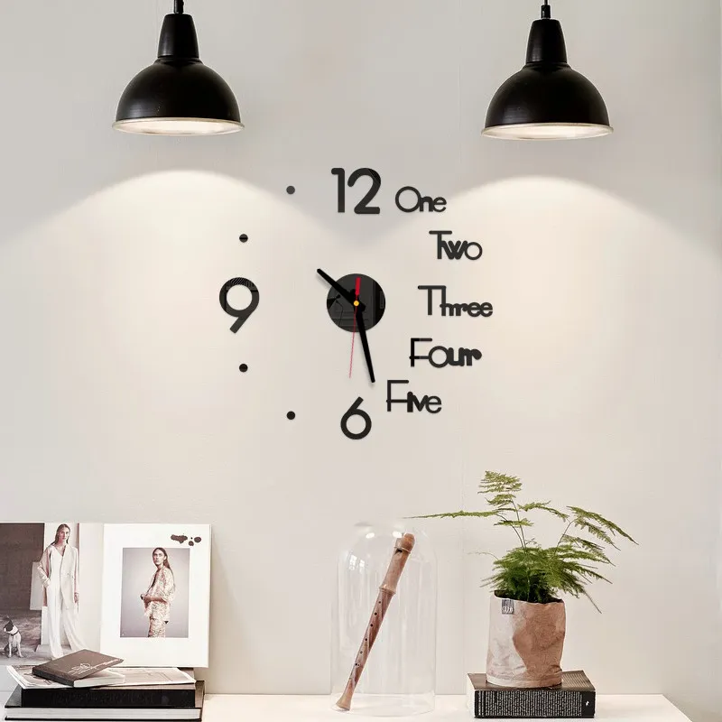 DIY Digital Wall3D Mirror Surface Sticker Silent Clock Home Office Decor for Bedroom