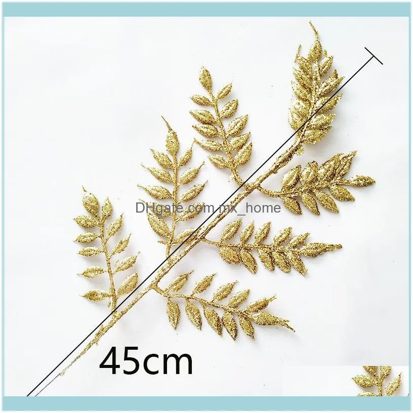 golden silver glitter bling flower branches artificial Dried grass gilded olive leaf flower christmas decorations for home 201127