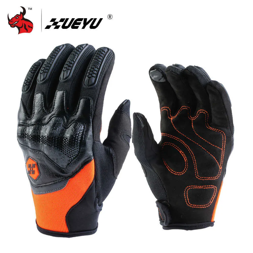 XUEYU Motorcycle Gloves Genuine Cowhide Leather Guantes Moto Men Moto Motocross Glove Motorbike Full Finger Touch Screen Gloves H1022