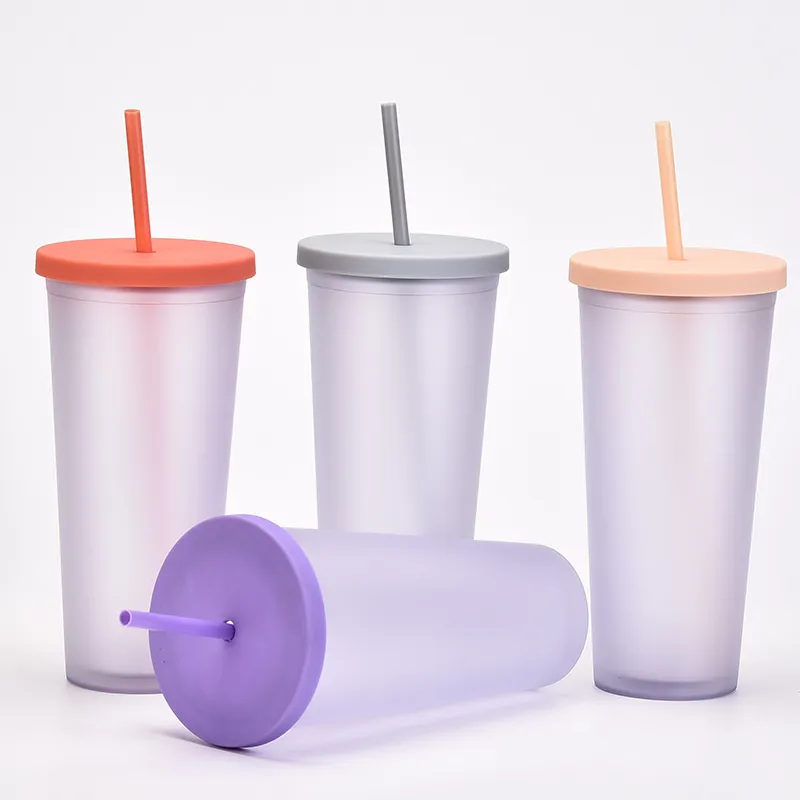 700ml Matte Double Layer Plastic Bulk Tumblers With Straws With Lids And  Straw Ideal For Office And Home Sports From Esw_house, $5.7
