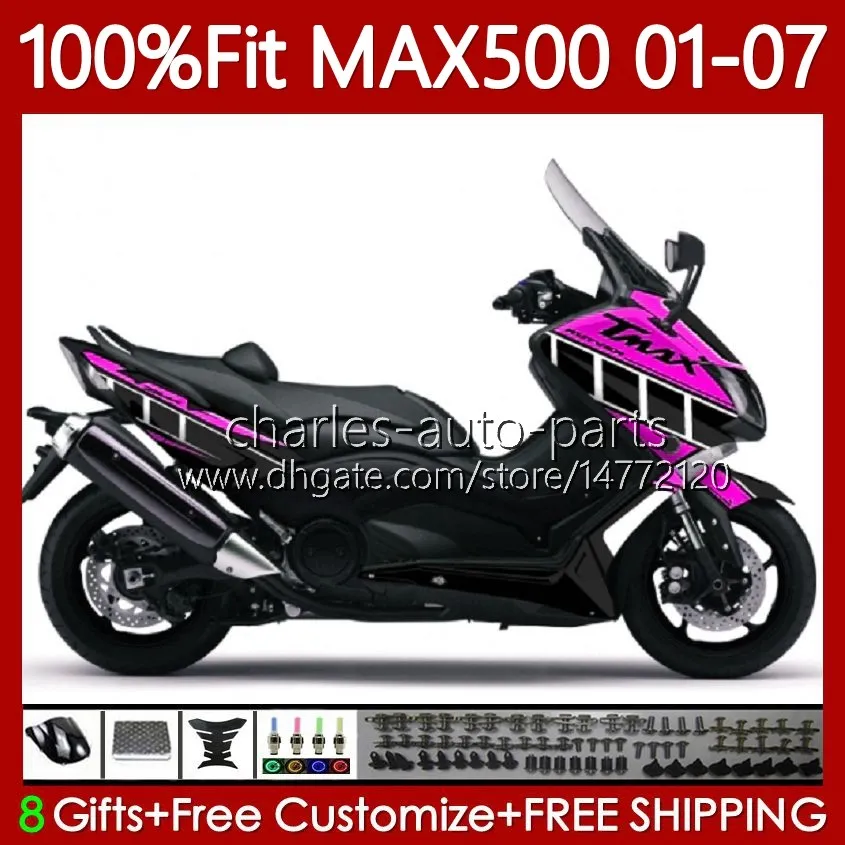 Corps d'injection pour Yamaha TMAX500 MAX-500 TMAX-500 109No.134 TMAX MAX 500 T MAX500 Rose noir 2001 2002 2003 2004 2005 2006 2007 T-MAX500 01 02 03 04 05 06 07 Carénages OEM