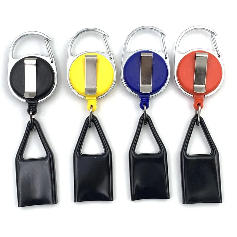 Premium Smoke Colorful Rubber Lighter Sheath Case Plastic Leash Clip to Pants Retractable Reel Metal Keychain Holder