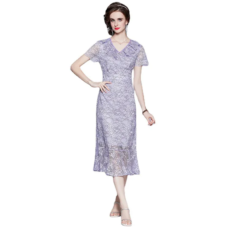 Vestido Mujer Temperamento Cuello En V Color Sólido Slim Min Vestido Mujer Temperamento Cuello En V Color Sólido Slim Min