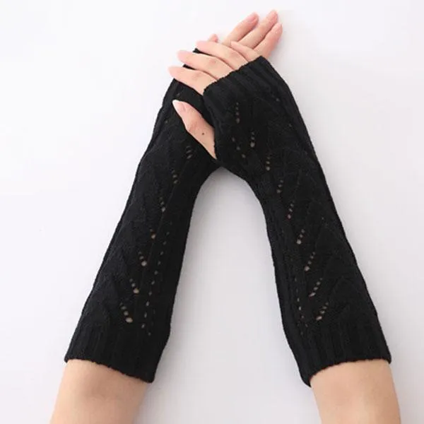 Fingerless Handskar 1Pair Women Winter Long Sticked Half Hollow Arm Hidees Guantes Mujer M8694