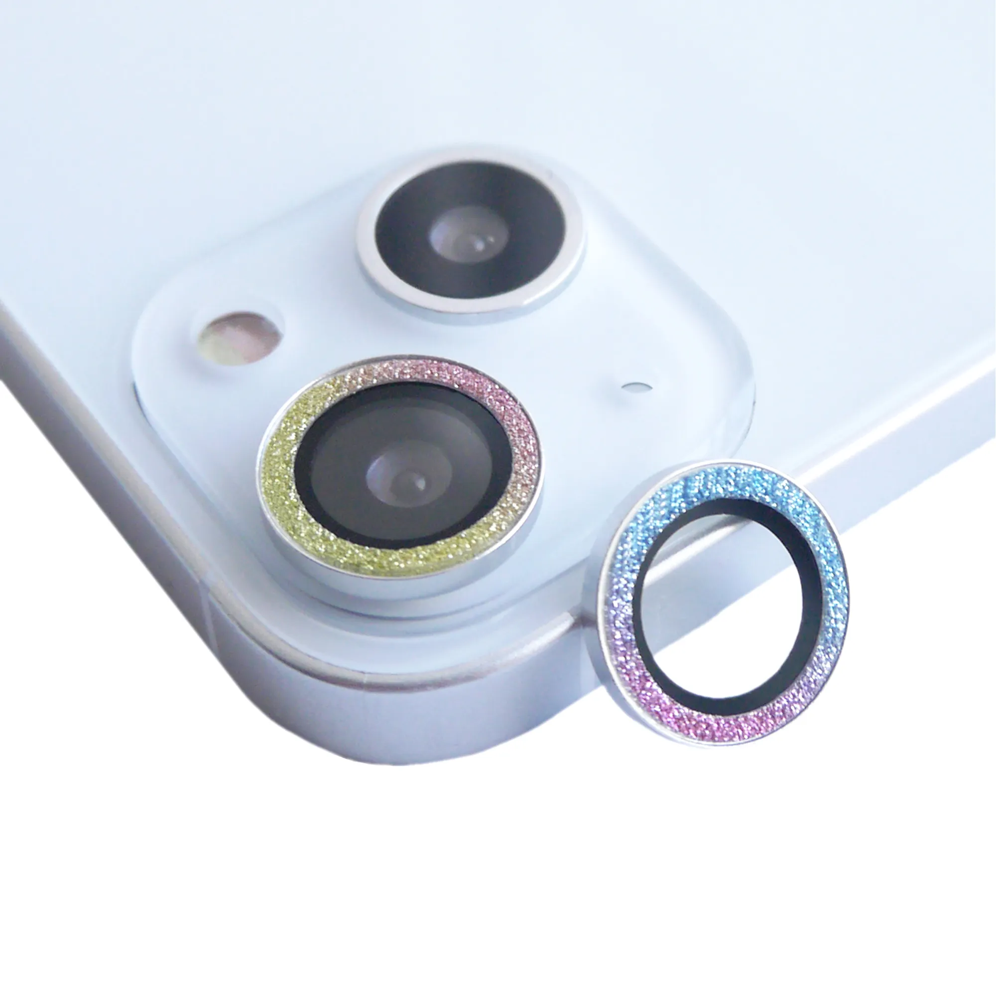 Coque iPhone Lentille Verre trempé pour iPhone 13 6.1 '' / iPhone 13 Mini 5.4 '', [2 Pack] Diamond Glitter Bague Cover Cercle Femmes