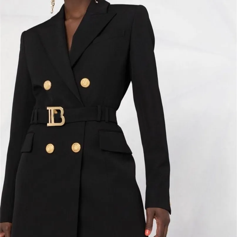 FW роскошь осенью женщин двубортный 10% шерстяной пиджак с ремнями женские моды пальто куртка 2 цвета GDNZ 7.12 211222