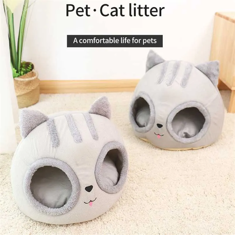 For Cats Dogs Bed Semi-Enclosed Cat's Head Chats Litter Box Breathable Hand-Washed Suitable Small Dog Pet Mat House Accessories 2101006