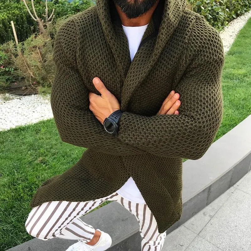 Maglioni da uomo Cappotto maglione con cappuccio Cappotto invernale da uomo Punto aperto Cappotto casual Cappotto tricot Cardigan Autunno maschile Felpe con cappuccio lavorato a maglia Hom