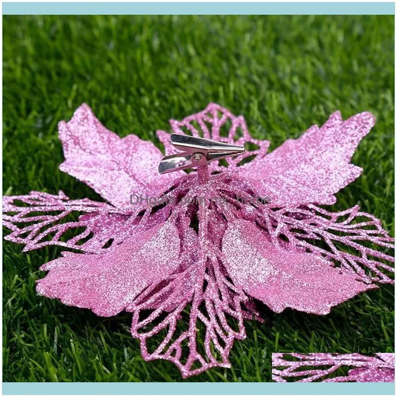 Decorative Flowers & Wreaths 10pcs Glitter Merry Christmas Ornaments Tree U90A