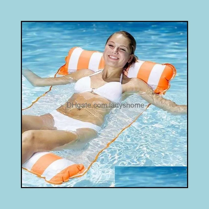 Adults Swimming Pool Striped Floats Hammock Chair Multi- Function Inflatable Pools Toys Water Lounge Raft Saddle Drifte HWE7490