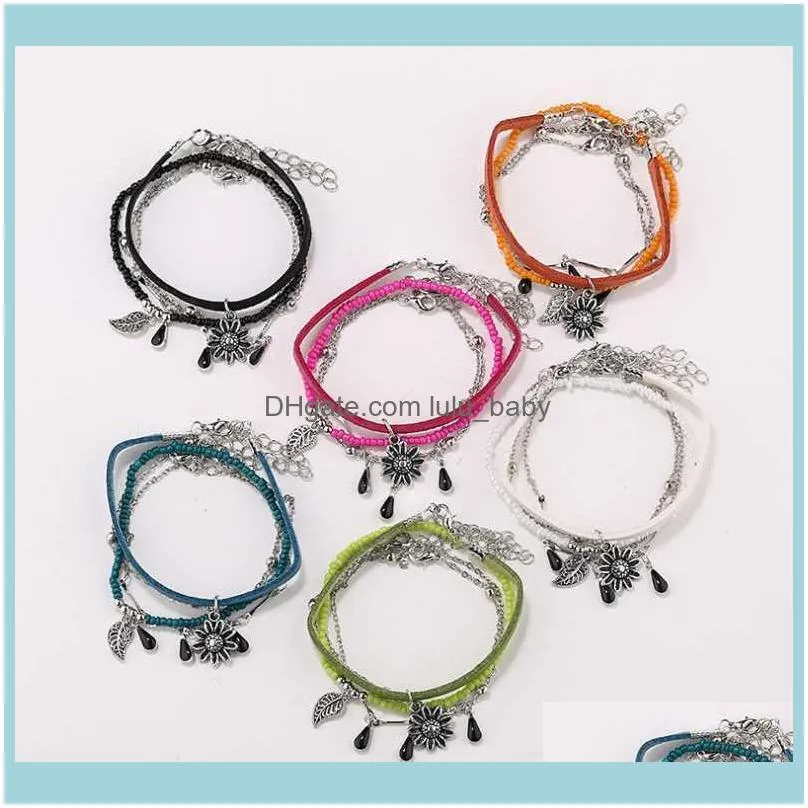 Beaded, Strands 4pcs/set Handcraft Boutique Fashion Multilayer Crystal Stone Beads Strand Bracelets Bangles Pulseras Boho Mujer