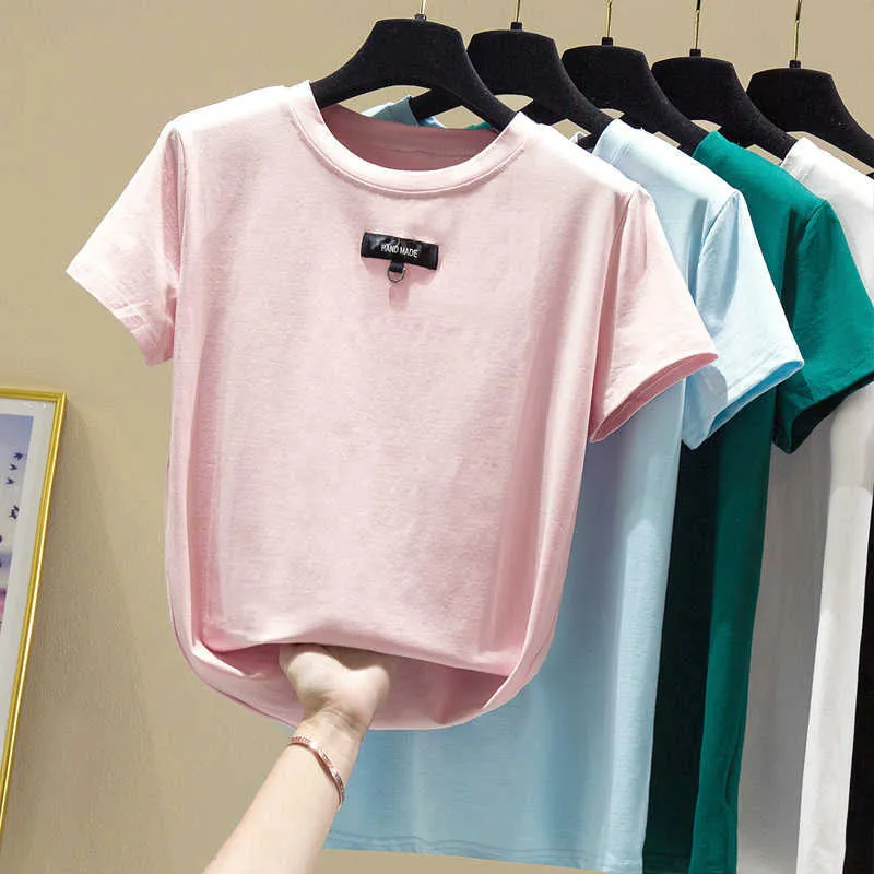 Ropa Mujer Summer T Shirt Donna Stile coreano Moda Tshirt Manica corta Abbigliamento in cotone Tee Shirt Femme O-Collo Top 210604