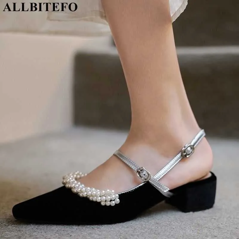 ALLBITEFO dolce Perlina tacco spesso scarpe da donna da sposa scarpe da donna tacco alto marca tacchi alti scarpe da donna da ufficio sandali da donna 210611