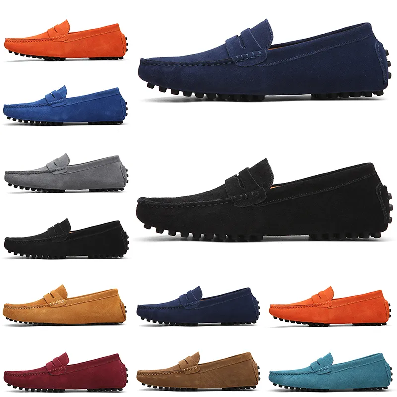 2021 Promotion casual walking jogging fashion shoes black light pink blue red gray orange green brown mens slip on lazy Leather shoe