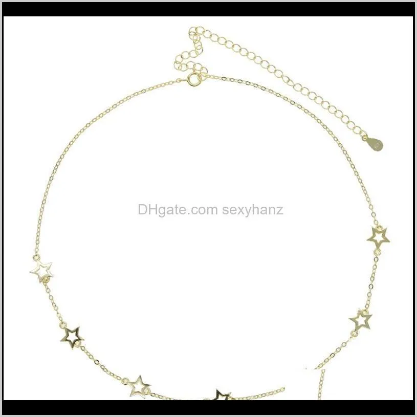 delicate dainty classic fine 925 sterling silver jewelry tiny hollow star charm thin silver link chain star choker necklace 925