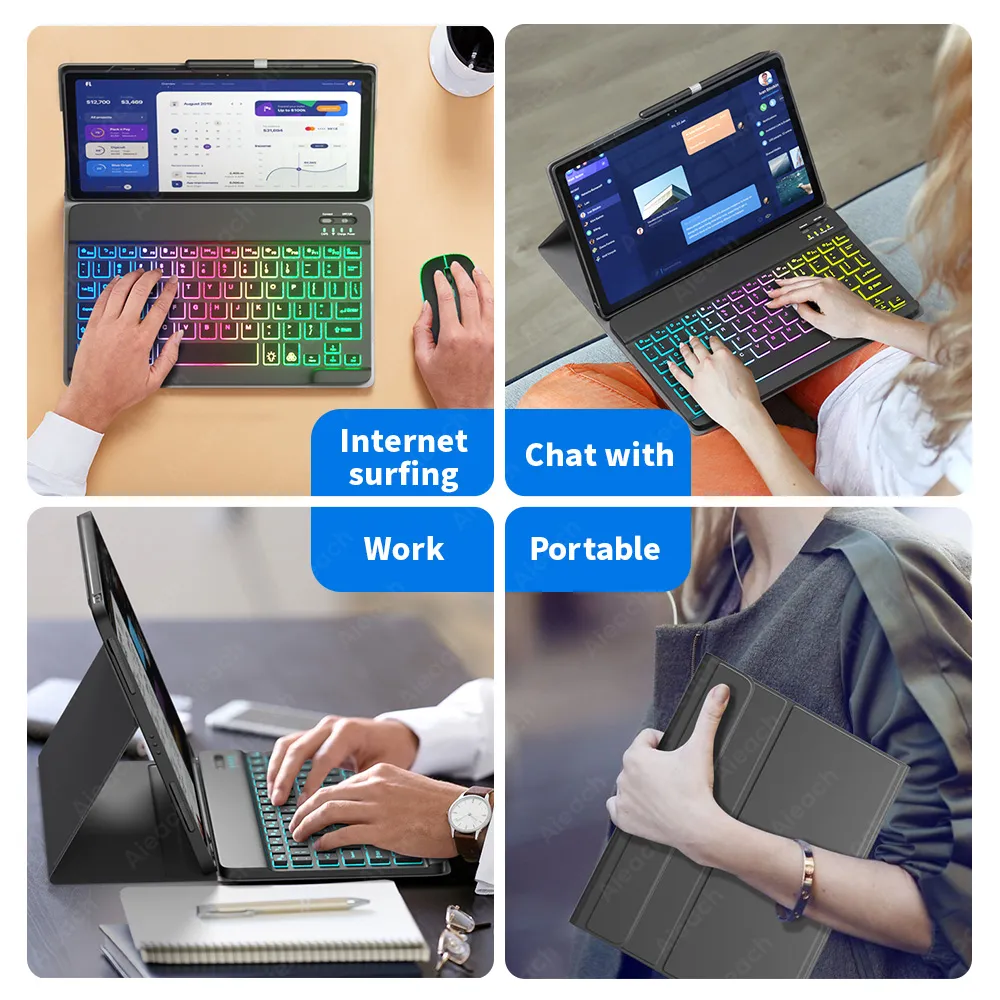 Regenbogen Tastatur Funda für Samsung Galaxy Tab S6 Lite Fall mit Bleistift Halter Hintergrundbeleuchtung Tastatur Fall für Samsung Tab A7 S7 Fall