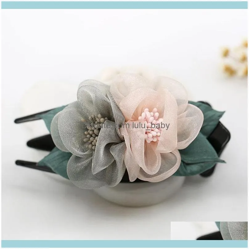 Korean Big Cloth Flower Rose Large Horsetail Crab Clip Women Girls Plastic Hair Claw Barrette Hairpin Accessories Jewelry Clips &