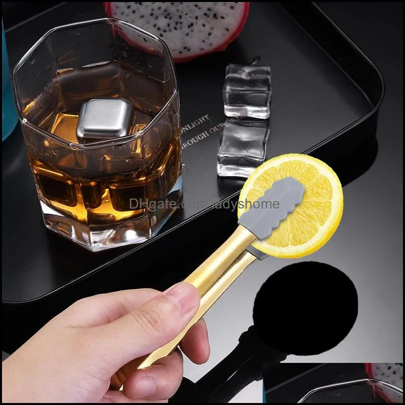 Silicone Stainless Steel Ice Tongs Kitchen Bar Tools Smooth Edge Sugar Multifunction Mini Ices Cube Clamp Teacup Clips HWB7544