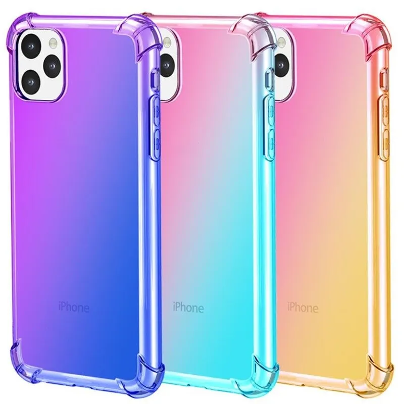 도매 그라디언트 색상 iPhone 13 12 Pro Max XS 8 7Plus 6S Samsung S10 S9 Note 9를위한 반 충격 에어백 명확한 케이스